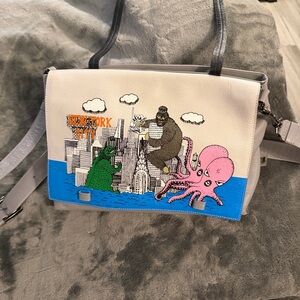 Min & Mon King Kong Graphic Satchel — Gray. Pink & Blue